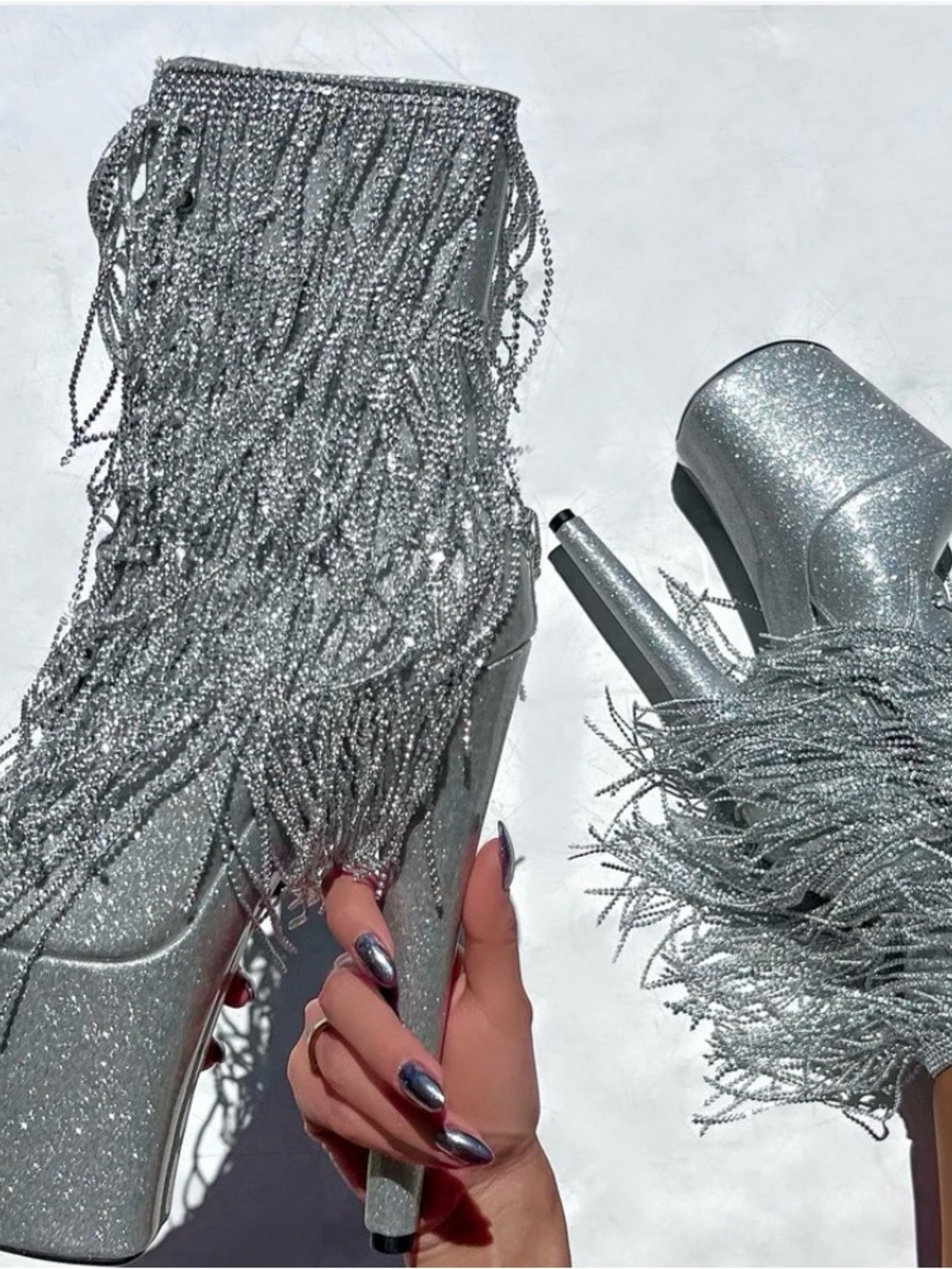 Chrome Cowgirl Silver Glitterati 8” boot
